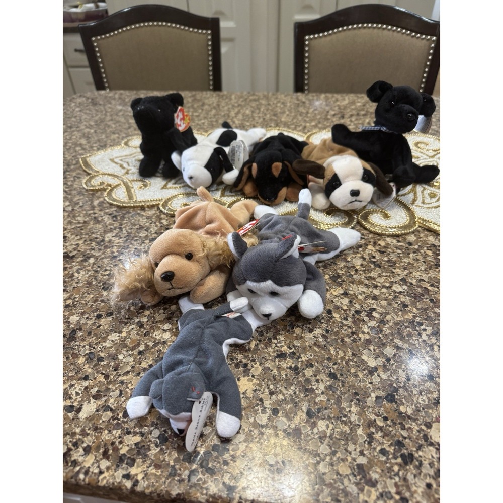 Ty Beanie Baby DOGS Lot of 8 Original Tags Retired 7 Beanies 1 Teenie